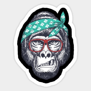 gorilla hand drawn wearing a red glasses and bandana Sticker